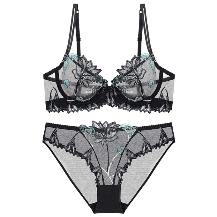 Transparent Cherry Embroidered Mesh Bra Large Chest Plus Size Women