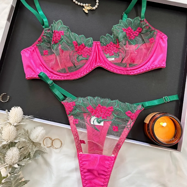 Women Lingerie Valentine's Day Sexy Mesh Embroidery Perspective Sexy Underwear for Women