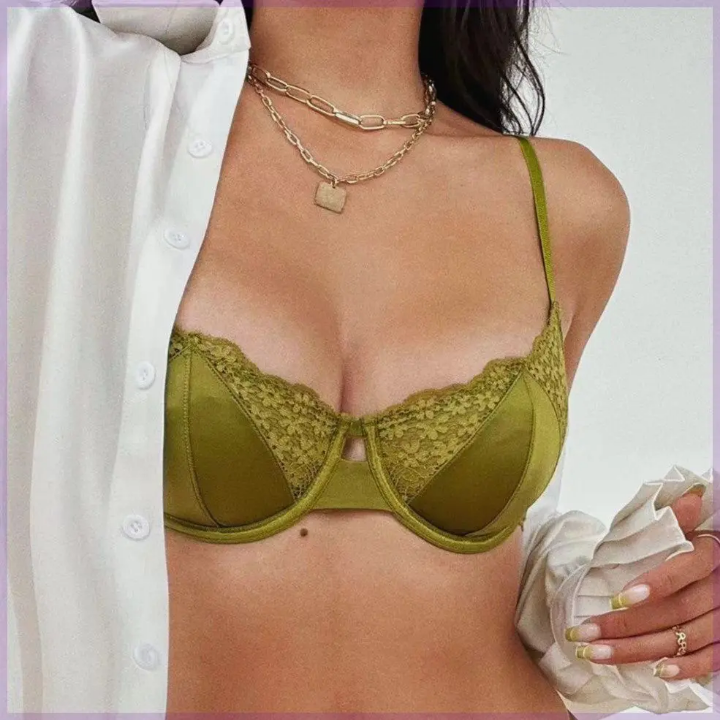 French Sexy Ultra-thin Satin Lace Underwear Set with Thongs, High-quality Women's Bra