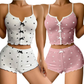 Women’s Cute Heart Print Ribbed Camisole & Shorts Nightwear Set