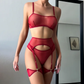 Transparent Mesh Bra Panty Garter Belt Lace Embroidery Button Half Comfortable Elegant