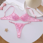 Elegant Lace Silk Splicing Hot Selling Women Sexy Lingerie With Flower Decoration
