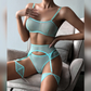 Transparent Mesh Bra Panty Garter Belt Lace Embroidery Button Half Comfortable Elegant