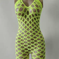 Luxury Sparkly Rhinestone Halter Neck Mesh Stretchy Women's One Piece Jumpsuit Sexy Bodystocking
