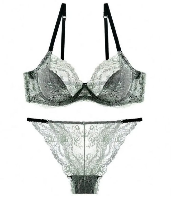 Women's Underwear Lace Transparent Sexy Gathered Bra and Panty Set