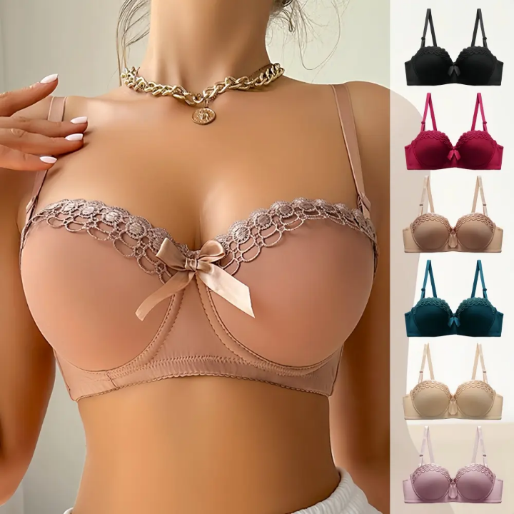 Embroidery Bow Bra Women Underwire Sexy Lace Push up Bra for Women