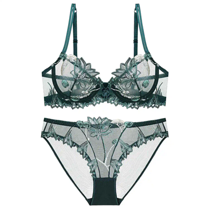 Transparent Cherry Embroidered Mesh Bra Large Chest Plus Size Women