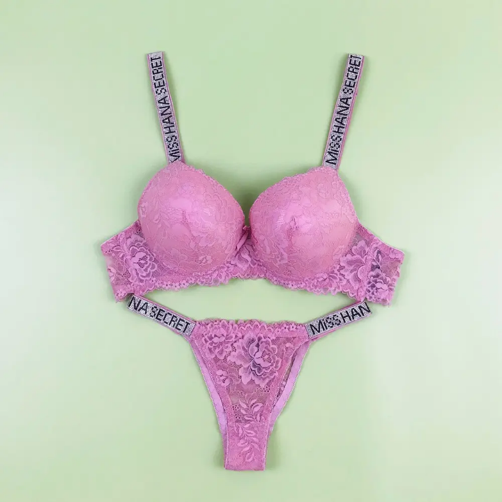 Womens Bikini Victoria Love Panties Sexy Lingerie Rhinestone Lace Girl's Secreted Plus Size Bra Transparent Underwear Set