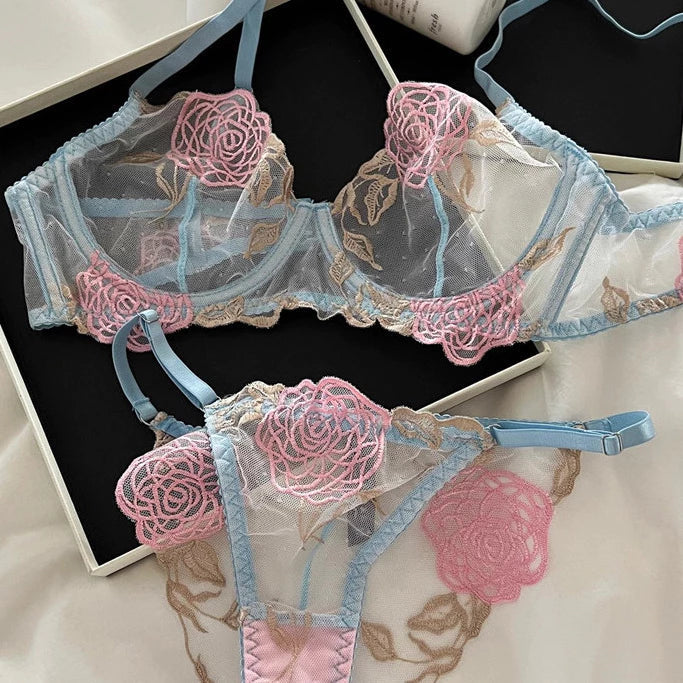 French Lace Sexy Transparent Bra Frameed Underwear Ultra-Thin Bra