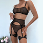 Transparent Mesh Bra Panty Garter Belt Lace Embroidery Button Half Comfortable Elegant