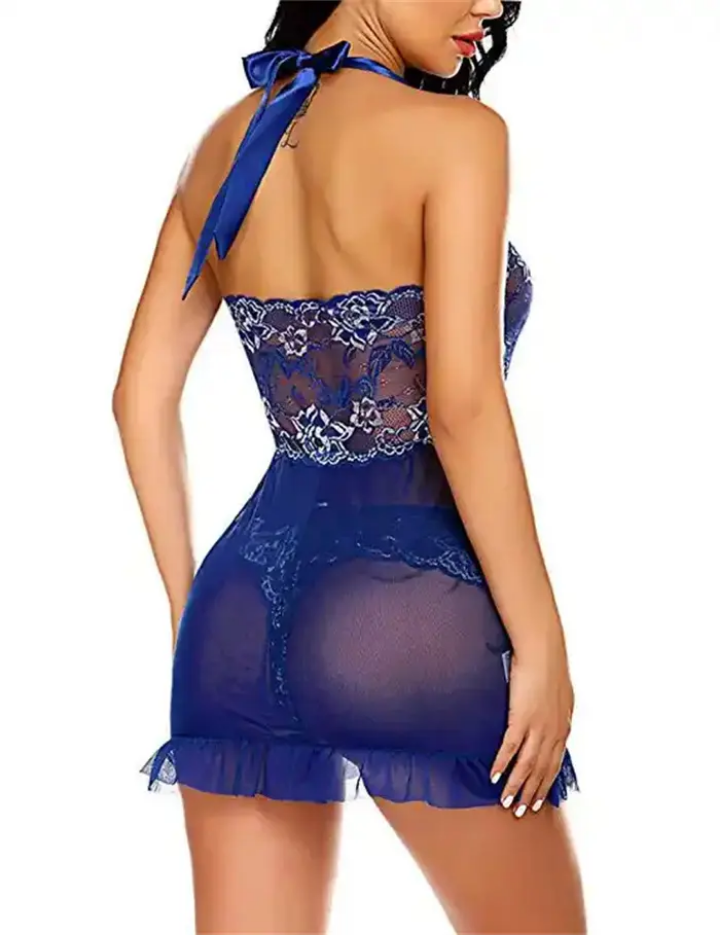 Royal Blue Lace Sheer Babydoll