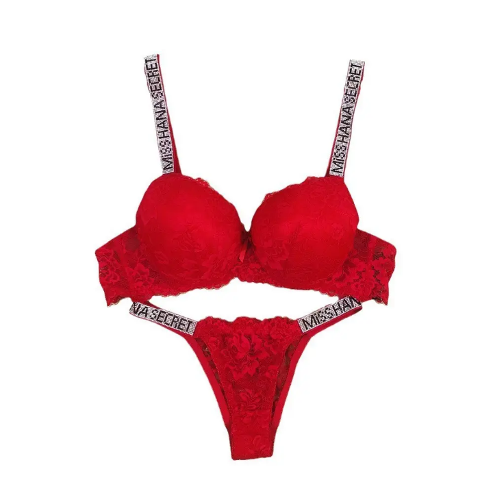 Womens Bikini Victoria Love Panties Sexy Lingerie Rhinestone Lace Girl's Secreted Plus Size Bra Transparent Underwear Set