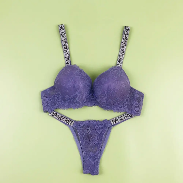 Womens Bikini Victoria Love Panties Sexy Lingerie Rhinestone Lace Girl's Secreted Plus Size Bra Transparent Underwear Set
