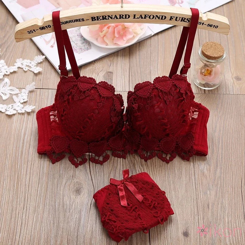Embroidered & Push up Bra with flower underwear