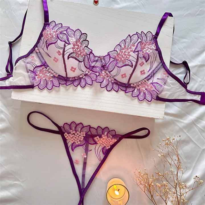 High Quality New Ultra-thin, Sponge Free Transparent Lace Women's Sexy Lingerie Set