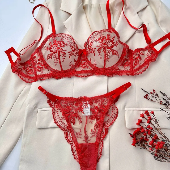 Enchanted Curve – Steel Ring Embroidered Lingerie Set