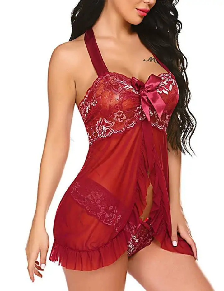 Royal Blue Lace Sheer Babydoll