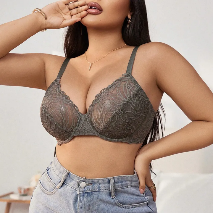 Women French Style Ultra Thin Lace Minimizer Bra For Heavy Breast