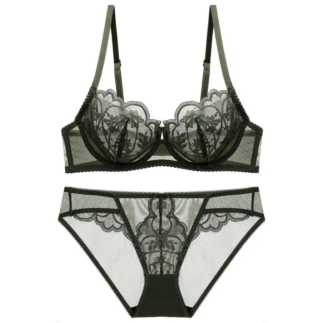 Ultra-thin Underwire Push-up Bra & Panty with Transparency Embroidery & Lacework