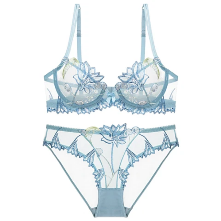 Transparent Cherry Embroidered Mesh Bra Large Chest Plus Size Women