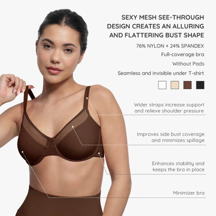 Hot Sale Plus Size Women's Underwire Bra Hide Back Fat Mesh Breathable Mesh Full Coverage Push up Bra for Women