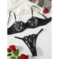 Elegant Lace Silk Splicing Hot Selling Women Sexy Lingerie With Flower Decoration