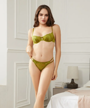 French Sexy Ultra-thin Satin Lace Underwear Set with Thongs, High-quality Women's Bra