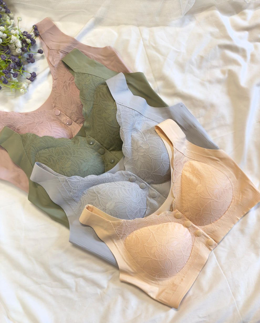 Front Button Floral Bra