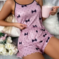 Bow Print 2Pcs Girls Sleepwears Milk Silk Casual Women's Pajamas Set