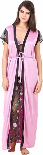 Secret Wish Women's Sky Blue Satin Nighty wih Robe (Free Size)
