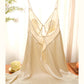 Sexy Women's Pajamas Ice Silk Pajamas Daisy Lace Suspender Nightdress with Chest Pad Nightgown Seduction Lingerie Underwear