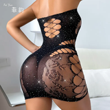 Plus Size Hot Rhinestone Fishnet Clothes Skirt Sexy Lingerie