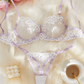 New French Sweet Print Embroidery Mesh Perspective Comfortable Gathering Sexy Bra Sets
