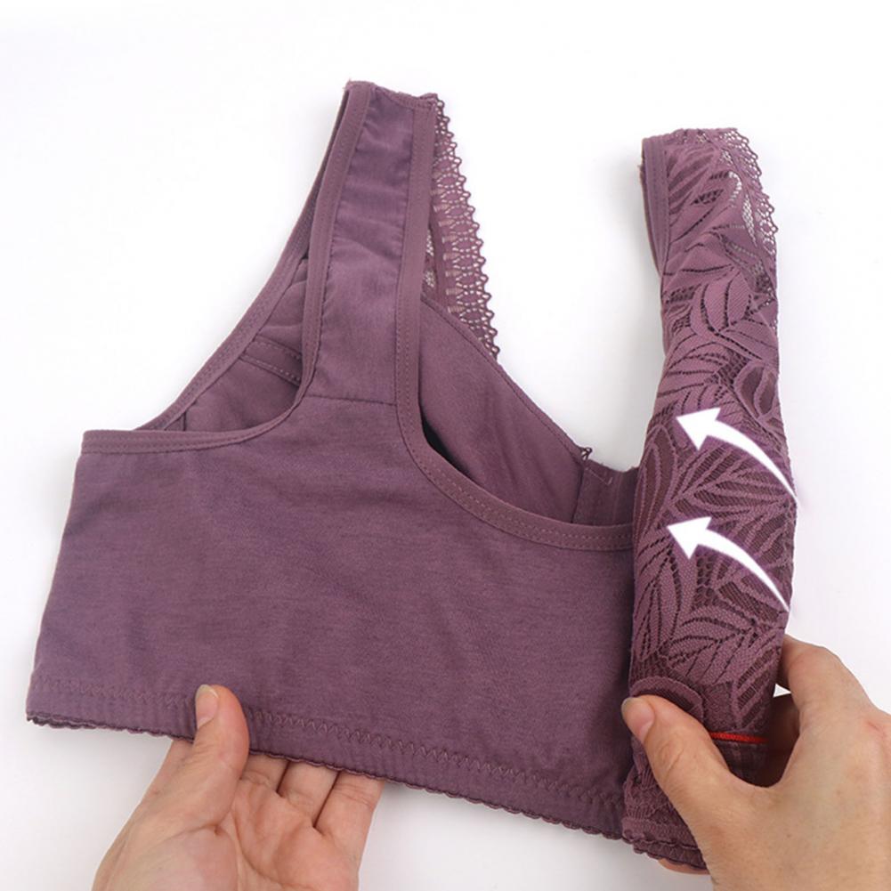 Soft cotton bra with front zipper for women,lace strap, plus size bra, leaf print tank top.