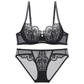Ultra-thin Underwire Push-up Bra & Panty with Transparency Embroidery & Lacework
