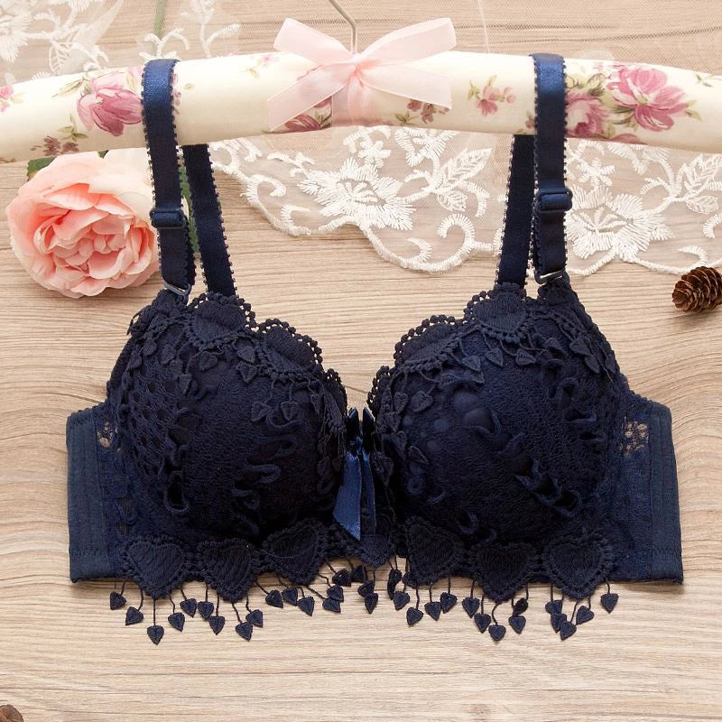 Embroidered & Push up Bra with flower underwear