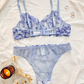 New French Flower Embroidery Perspective Sexy Girls Colorfull Sexy Lingerie 2 Piece Set