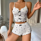 Women’s Cute Heart Print Ribbed Camisole & Shorts Nightwear Set