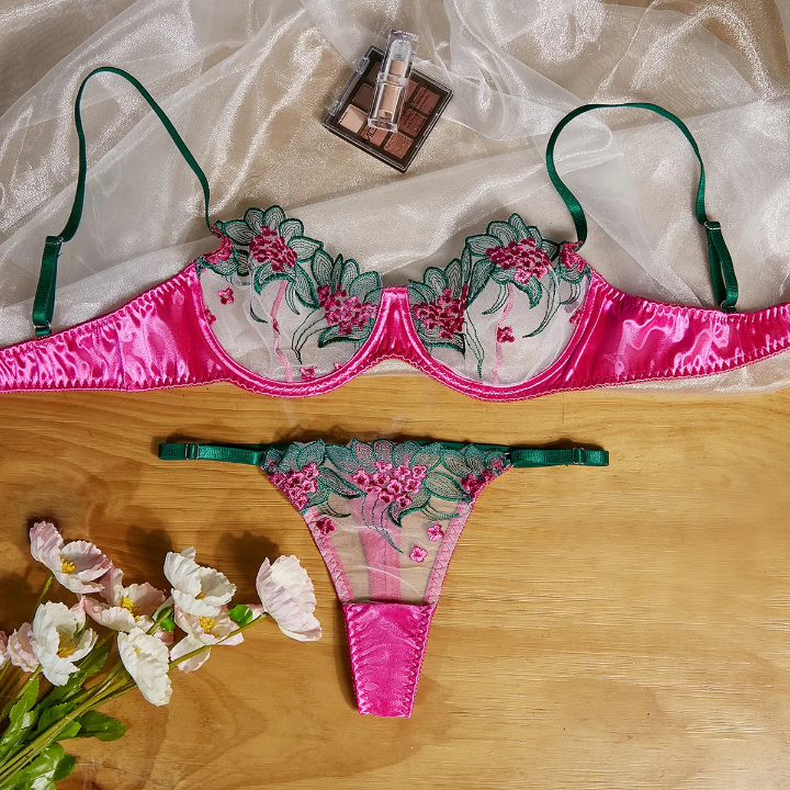 Women Lingerie Valentine's Day Sexy Mesh Embroidery Perspective Sexy Underwear for Women