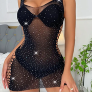 Erotic Bodystocking Lingerie Sexy Fishnet Knitted Clothes Hot Drill Glittering Thin Seamless Sleepwear One Fits All