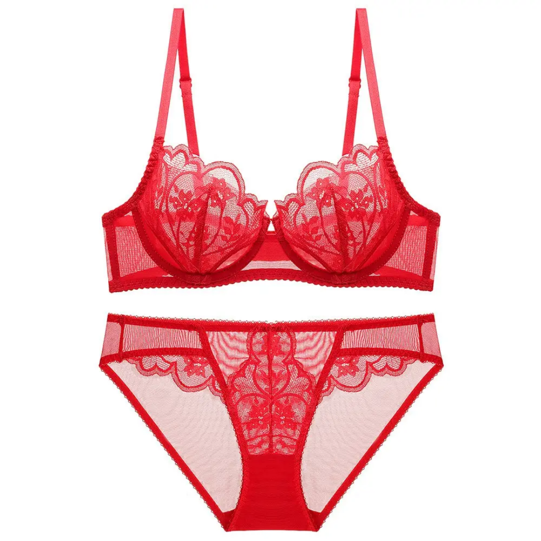 Ultra-thin Underwire Push-up Bra & Panty with Transparency Embroidery & Lacework