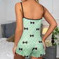 Bow Print 2Pcs Girls Sleepwears Milk Silk Casual Women's Pajamas Set