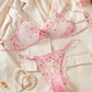 New French Sweet Print Embroidery Mesh Perspective Comfortable Gathering Sexy Bra Sets