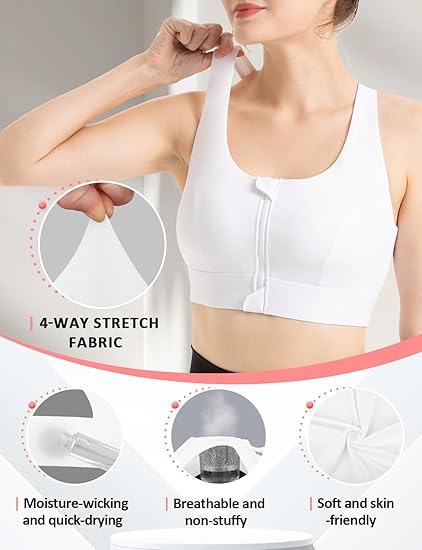 Sports Front Zipper Bra high Support